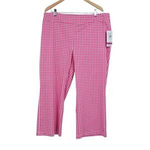 Intro Audrey Ankle Cropped Pants Pink White Gingham Women's Plus Size 18W